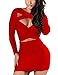 VOGRACE Women's Long Sleeve Cut Out Bandage Bodycon Party Clubwear Dress L Red
