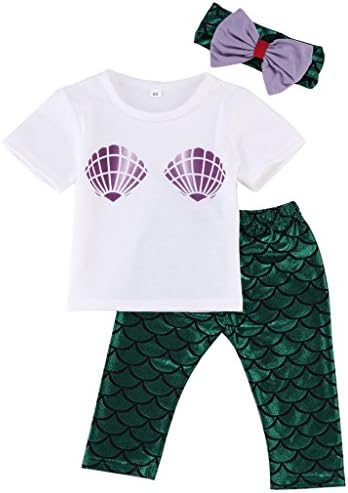 Royal Cutie Baby Toddler Girls Mermaid T-Shirt and Tail Leggings Pants Plus Headband 3 Pieces - Princess Costume Birthday Outfit