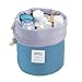 Women Girls Lightweight Folding Drawstring Travel Toiletry Jewelry Makeup Cosmetics Storage Bags Organizer Bucket Style Portable Essential Bags in Bag Box Kit wtih Small Mesh Pocket+Mini Transparant PVC Pouch (Blue)
