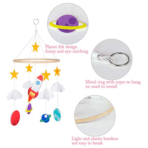 Basumee Baby Crib Mobile,Planet Crib Mobile Hanger Handmade Mobile Nursery Decor Movable Star Rocket Baby Mobile Felt Hanging Accessory for Baby Room