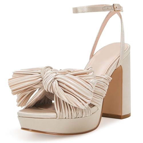 VETASTE Women's Bow Knot Platform Heeled Sandals