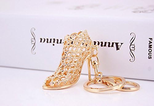 Huloo High-heeled shoes diamond metal keychain car key bag key chain pendant pendant Valentine birthday gift ideas necessary [Gold]