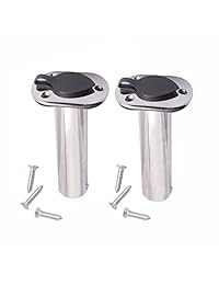 2pcs Flush montaje caña de pescar titulares   90 grados de acero inoxidable con tapa de goma, maletero y Junta (Tornillos Incluidos)