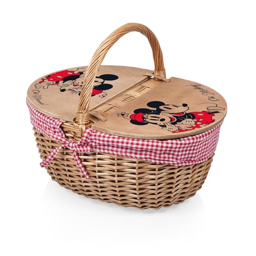 Picnic TIME Disney Mickey Mouse & Minnie Mouse Country Vintage Picnic Basket wi…