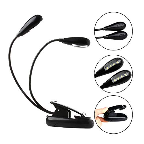 Eutuxia Clip Light for Book. Adjustable Dual Arms & 3 Brightness Levels with 8 LED Stand Lights. Good for Night Reading on Bed & Piano Stand with USB Cable. Perfect for Kids & Bookworms. [Black]