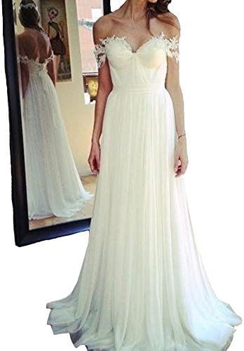 Gralre Women's Sweetheart Beach Bridal Dresses Off Shoulder Chiffon Wedding Gowns for Women 2018 White US4