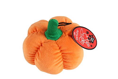 Petlou Durable Plush Dog Cat Toys Multi-Squeaks Crinkle Paper. (Orange, 6-inch Pumpkin)