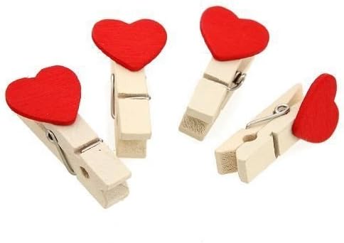 Wood Clips 60pcs Laundry &amp;Crafts Natural Wooden Laundry Clip Clothes Pins Love Heart Style