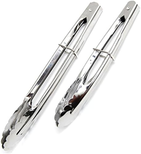 Hometeq (2 Pack) 11" and 9" Kitchen Metal Food Clamp Serving Tongs Easy Locking for Vegetable BBQ Cake Bread (C)
