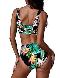 Bikini de cintura alta para dama, traje de baño de color sólido, correa ajustable, traje de baño deportivo de dos piezas