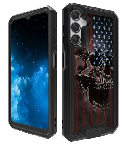 BPQOJB for Samsung Galaxy S24 Plus Case with American Flag and Skull Pattern for Men Women Dual Layer Hybrid Hard PC Soft TPU Shock Proof Protective Phone Case for Galaxy S24 Plus 6.7 inch 2024