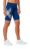 2XU Women's Mid-Rise Compression Shorts, Dark Colony Blue/Striped White, Small