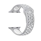 AWSTECH 42mm Soft Silicone Sport Style Replacement Watch band Strap for Apple iWatch Series 1 Series 2 - Gray/White