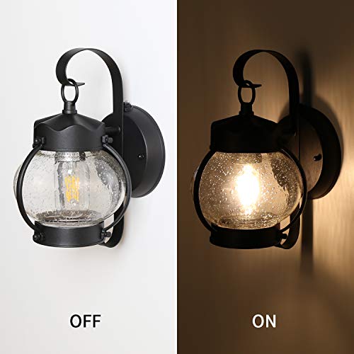Dusk to Dawn Sensor Wall Lantern Outdoor Light Fixture Black Sconce Porch Light with E26 Base Socket, Anti-Rust Seeded Glass Waterproof Matte Black Wall Lamp for Garden, Garage