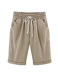 Pantalones cortos de cintura elástica para dama, talla grande, con cordón y bolsillos