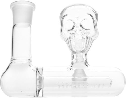 SCIENTIFIC LAB EQUIPMENT 12-1580, ASH HOLDER INLINE PERC SKULL FACE DESIGN 45 ANGLED JOINT CLEAR MALE 18MM