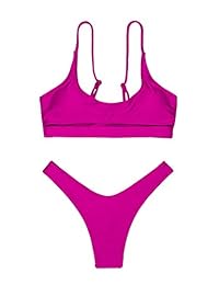 FAFOFA   Bikini para mujer, sexy, 2 piezas, correas de cuello redondo, de corte alto