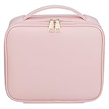 Ollieroo Makeup Train Case Professional 9.8” Travel Makeup Cosmetic Artist Organizer with Adjustable Dividers Pink
