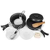 Flexzion Camping Cookware Mess Kit Compact 10pc Hiking Cooking Gear Set – For Outdoors, Backpacking, Campfire – Lightweight Portable Non Stick Pot & Pan With Utensils – Nylon Bag Accessories