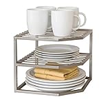 Seville Classics 2-Tier Corner Shelf Counter and Cabinet Organizer, Platinum