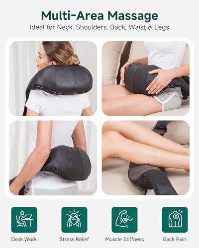 Shiatsu Neck Massager Kneading Shoulder Massage Pillow with Heat for Car Home Office Use SL632 Snailax (Black)