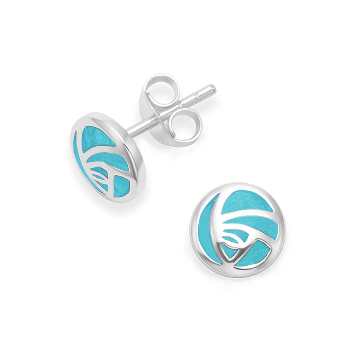 Heather Needham Sterling Silver Rennie Mackintosh Earrings - Rose flower studs Turquoise Enamel - SIZE: 8.5mm (1/3rd inch). 2gms Premium quality. Branded Leatherette Gift boxed 5603TQ/B64