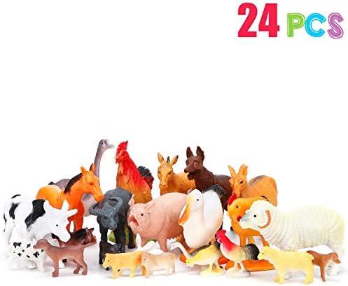 KAIMENG Large Farm Animals Figures, Realistic Simulation Jumbo Plastic Farm Animal Toys Learning Educational Playset Party Favors Bath Toys Cupcake Toppers for Toddlers Kids (24 Pack)