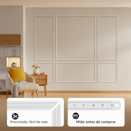 JSIWOTH Self-adhesive Wall Mouldings Kit 6 Frames, Pre-Cut Decorative Panels for Interior Wall Decoration, DIY Frame Style Mouldings for Living Room Bedroom Hallway Accent Wall