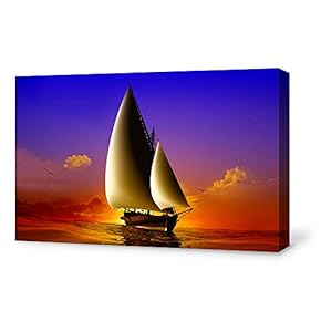 Canvas Wall Art for Living Room,Bedroom Home Artwork Paintings Sailboat Under The Sunset Ready to Hang - 12x18 inches