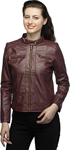 life trading fashionable maroon pu leather jacket for womens and girls