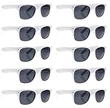 SCLM Wayfarer 80's Style Sunglasses 10 Bulk Pack Lot Neon Color Party Glasses (White 10 Pack)