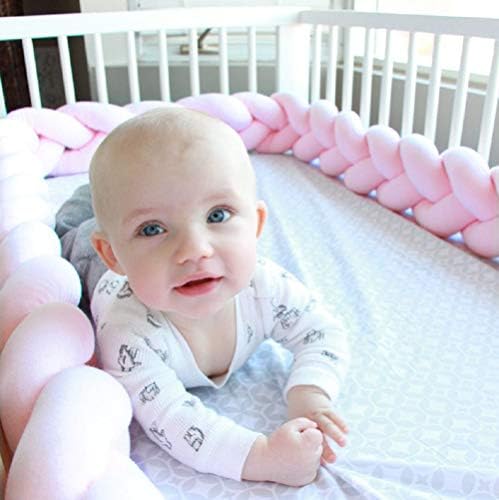 Soft Braided Plush Infant Crib Bumper Pads Knot,Pillow Cushion Cradle Decor for Girl and Boy Bed Sleep Bumper(78 Inch/2M, Pink)