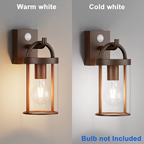Klighten Vintage Outdoor Wall Lamp, E27 Wall Light with Motion Sensor, Industrial Wall Lights, Industrial Wall Light, 40W Max, IP44, Rust Red, Not Included Bulb