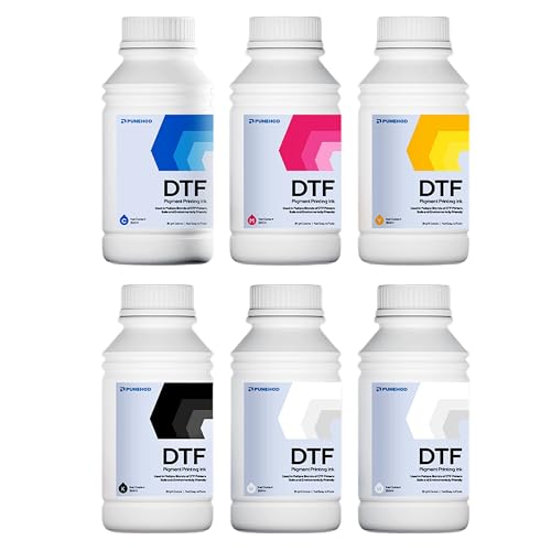 PUNEHOD DTF Ink 1500ML - Premium DTF Transfer Ink for PET Film, Refill Ink for DTF Printer L1800 L805 L800 DX5 DX7 XP600 I3200 TX800, Heat Transfer Printing Direct to Film, 6 * 250ml (CMYKW+White)