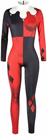 Costume 3D Print Red Blue Bodysuit for Halloween Cosplay Sexy Tight Rompers Womens Jumpsuit BAX006 L