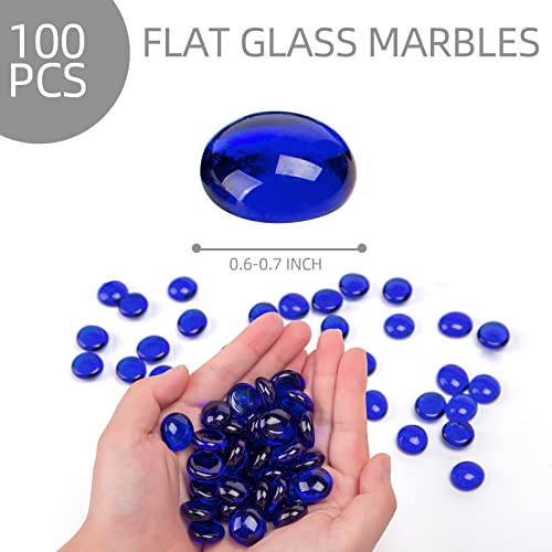 FUTUREPLUSX Flat Marbles Bulk, 100PCS Dark Blue Flat Marbles Glass Beads Aquarium Pebbles for DIY Crafts Fillers Scatter Decor