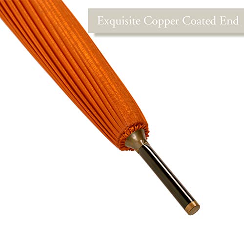 Kung Fu Smith Janpanese Parasol Rain Umbrella - Large Windproof and Ultra Light - Orange and Wood Handle