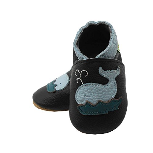 Sayoyo Baby Cute Dolphin Soft Sole Black Leather Infant And Toddler Shoes 12-18Months