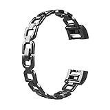 Wearlizer For Fitbit Charge 2 Bands Stainless Steel, Metal Replacement Bands Straps Bangle Bracelet Accessories Silver Rose Gold Black for Men Women Small Large (D type Black)