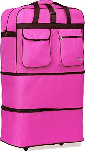 PINK 40" Polyester Expandable Rolling Wheeled Duffel Bag, Spinner Suitcase, NEW