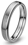 4mm Silver Brushed Titanium Ring for Women Comfort Fit Wedding Band Beveled Edges