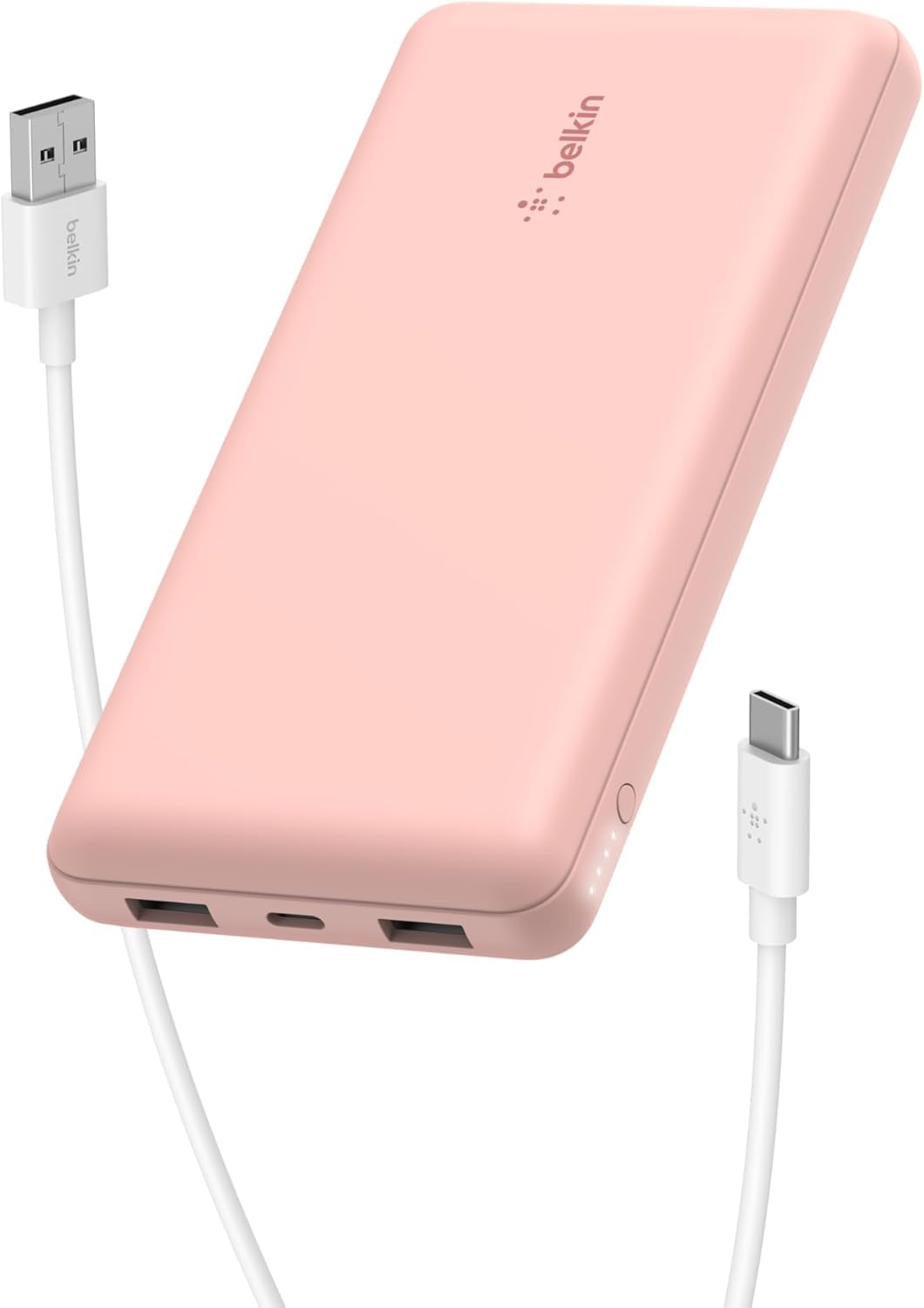Belkin 10000mAh portable power bank, 10K USB-C portable charger with 1 USB-C port and 2 USB-A ports, battery pack for up to 15W charging for iPhone, Samsung Galaxy, AirPods, iPad, and more - Rose Gold