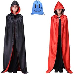 Capa Negro Rojo con Capucha Adulto Niño Niña, Unisex Disfraces Disfraz de Halloween Hombre Mujer Brujo Bruja Vampira