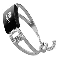 AHAYAKU Luxury D Word Metal Crystal Watch Strap Wrist Band for Fitbit Inspire/Inspire HR Silver