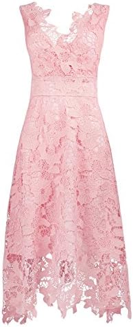 KIMILILY Women's V Neck Elegant Floral Lace Swing Bridesmaid Dress