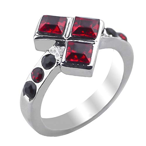 Excow Jewelry Harley Quinn Joker Suicide Squad Trigonometric Heart Red Symbol Cubic Zirconia Ring