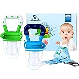 Tinabless Baby Food Feeder, Fresh Fruit Feeder Infant Teething Toy Nibbler Teether Pacifier and Silicone Pouches for Baby with Clip M (2Pcs)