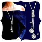 Sither Cathercing Flower Rhinestone Pendant Long Necklace for Women Sweater Chain Statement Necklace Choker Adjustable Elegant Jewelry Accessories Dressy Collocation Winter Evening Party Wedding