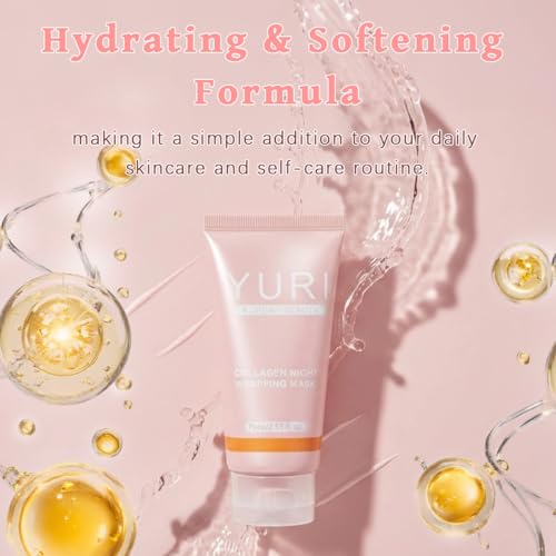 YURI Collagen Mask, Collagen Night Wrapping Mask, Collagen Overnight Glass Skin Peel Off Face Mask, Elasticity & Hydration Care, Restored Balance & Ongoing Renewal, All Skin Types Skincare(2.53 FL.OZ)
