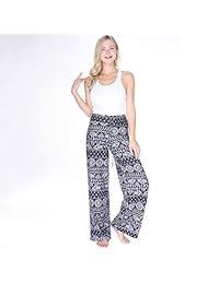 Buttery - Pantalones de pijama suaves para mujer, con estampado floral, con cordón, informales, pantalones de salón Palazzo de pierna ancha para todas las estaciones